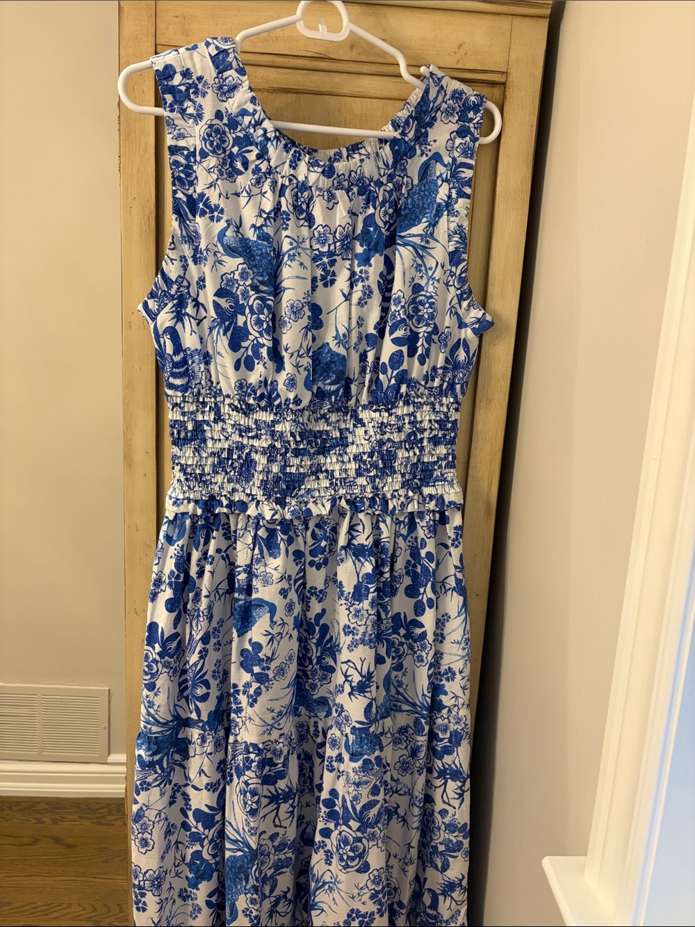 Anthropologie Blue and White Floral Maxi Dress